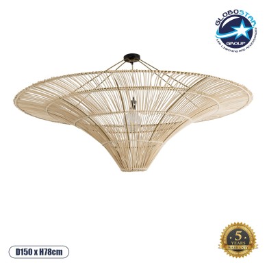GLOBOSTAR® PALERMO 02309 Boho Φωτιστικό Οροφής με Ντουί 1 x E27 AC 220-240V IP20 - Μπεζ - Μ150 x Π150 x Υ78cm
