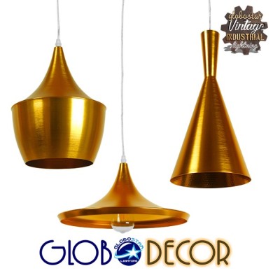 GLOBOSTAR® SHANGHAI 01678 Μοντέρνο Κρεμαστό Φωτιστικό Οροφής με Ντουί 3 x E27 AC 220-240V IP20 - Χρυσό - Μ79 x Π79 x Y38.5cm