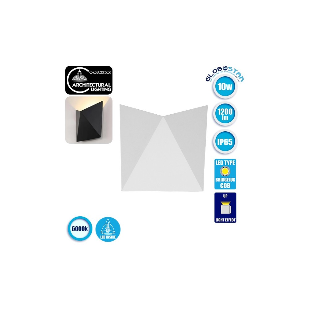 GLOBOSTAR® STEALTH 96503 Μοντέρνο Φωτιστικό Τοίχου - Απλίκα LED 10W 1200lm 60° AC 220-240V Αδιάβροχο IP65 Ψυχρό Λευκό 6000K - Bridgelux COB Chip & TÜV SÜD Driver - Λευκό Ματ - Μ17 x Π7.5 x Υ17cm - 5 Χρόνια Εγγύηση