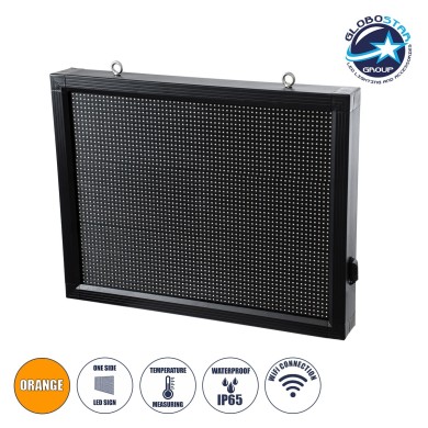 GLOBOSTAR® DISPLAY 90803 Κυλιόμενη Ψηφιακή Επιγραφή 64x48cm P10 Μονής Όψης LED AC 220-240V Αδιάβροχο IP65 Πορτοκαλί - WiFi Control μέσω FK APP - Αισθητήρας Θερμοκρασίας & Υγρασίας - Μ72 x Π9 x Υ56cm - 2 Χρόνια Εγγύηση