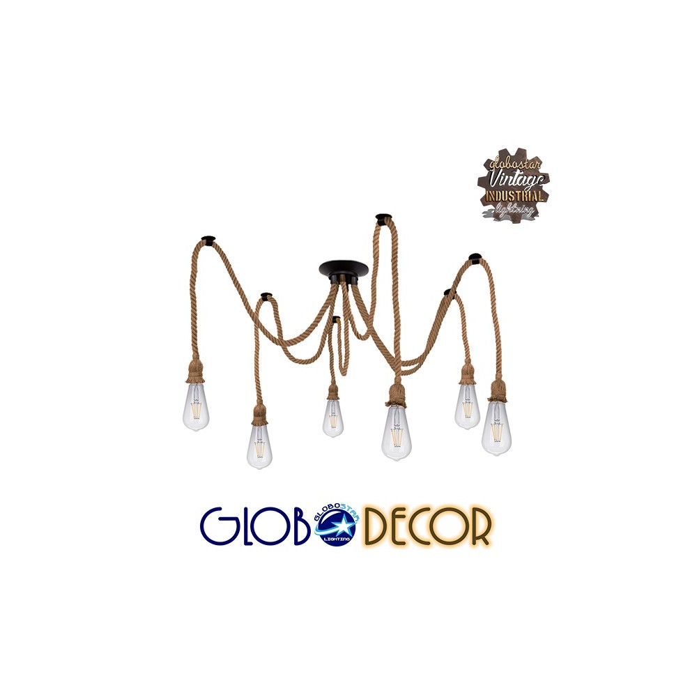 GLOBOSTAR® ATROX 01547 Vintage Κρεμαστό Φωτιστικό Οροφής με Ντουί 6 x E27 AC 220-240V IP20 - Μπεζ - Μ200 x Π200 x Υ100cm