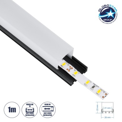 GloboStar® SURFACEPENDANT-PROFILE 70849-1M Προφίλ Αλουμινίου - Βάση & Ψύκτρα Ταινίας LED με Λευκό Γαλακτερό Κάλυμμα - Επιφανειακή & Κρεμαστή Χρήση - Πατητό Κάλυμμα - Μαύρο - 1 Μέτρο - Μ100 x Π2.6 x Υ2.3cm