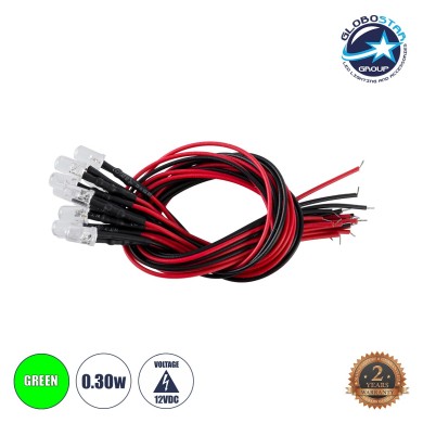 GLOBOSTAR® DIODECHIP 73733 Δίοδος LED 0.3W 15lm 90° DC 12V Αδιάβροχο IP65 Πράσινο Dimmable - Μ0.5 x Π0.5 x Υ20cm - Πακέτο 10 Τεμαχίων - 2 Χρόνια Εγγύηση