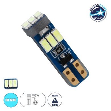 GloboStar® T5 81473 Λάμπα Αυτοκινήτου LED 9xSMD3014 0.25W 25lm 360° DC 12-16V IP20 Μ0.5 x Π0.4 x Υ1.8cm Ice Blue