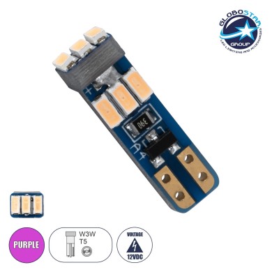 GloboStar® T5 81474 Λάμπα Αυτοκινήτου LED 9xSMD3014 0.25W 25lm 360° DC 12-16V IP20 Μ0.5 x Π0.4 x Υ1.8cm Φούξια