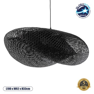 GLOBOSTAR® MEXICO 02203 Boho Κρεμαστό Φωτιστικό Οροφής με Ντουί 1 x E27 AC 220-240V IP20 - Μαύρο - Μ100 x Π62 x Υ33cm