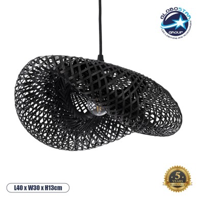 GLOBOSTAR® MEXICO 02200 Boho Κρεμαστό Φωτιστικό Οροφής με Ντουί 1 x E27 AC 220-240V IP20 - Μαύρο - Μ40 x Π30 x Υ13cm