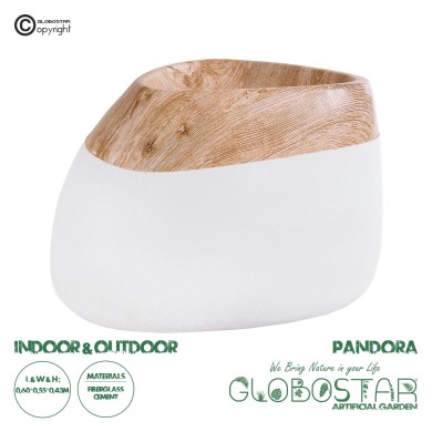 GloboStar® Artificial Garden PANDORA 20705 Επιδαπέδιο Πολυεστερικό Τσιμεντένιο Κασπώ Γλάστρα - Flower Pot Λευκό με Καφέ Μ60 x Π55 x Υ43cm