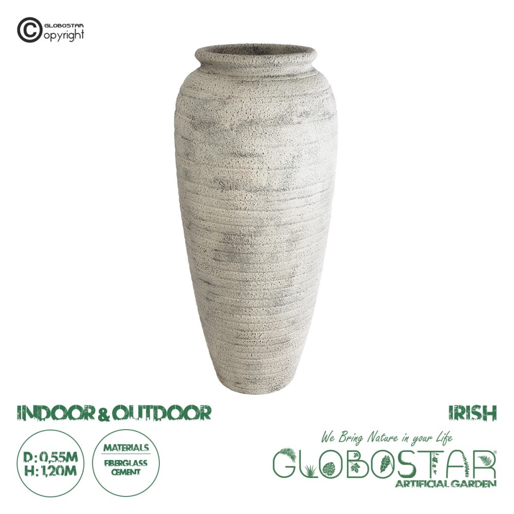 GloboStar® Artificial Garden IRISH 20720 Επιδαπέδιο Πολυεστερικό Τσιμεντένιο Κασπώ Γλάστρα - Flower Pot Μπεζ με Γκρι Φ55 x Υ120cm