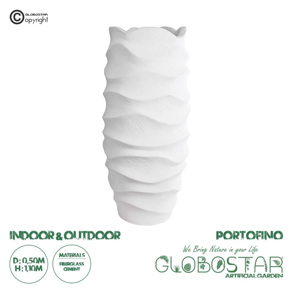 GloboStar® Artificial Garden PORTOFINO 20729 Επιδαπέδιο Πολυεστερικό Τσιμεντένιο Κασπώ Γλάστρα - Flower Pot Λευκό Φ50 x Υ110cm