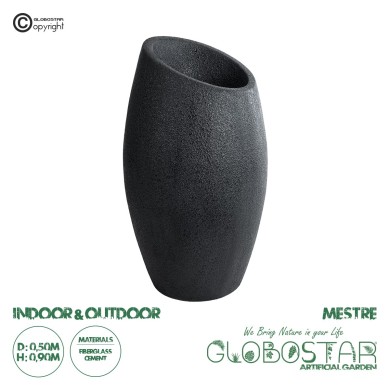 GloboStar® Artificial Garden MESTRE 20731 Επιδαπέδιο Πολυεστερικό Τσιμεντένιο Κασπώ Γλάστρα - Flower Pot Μαύρο Φ50 x Υ90cm