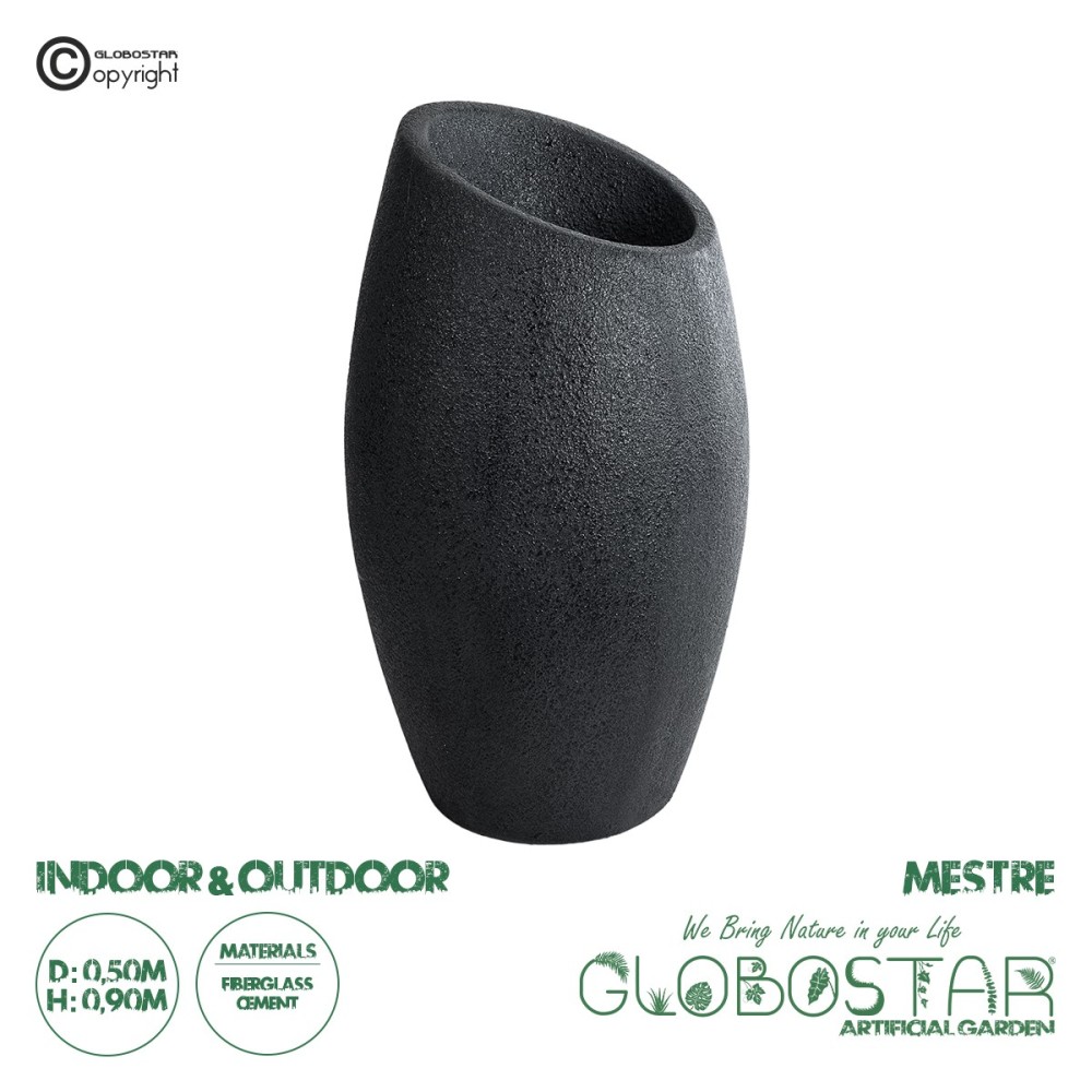 GloboStar® Artificial Garden MESTRE 20731 Επιδαπέδιο Πολυεστερικό Τσιμεντένιο Κασπώ Γλάστρα - Flower Pot Μαύρο Φ50 x Υ90cm
