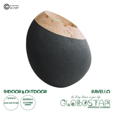 GloboStar® Artificial Garden RAVELLO 20747 Επιδαπέδιο Πολυεστερικό Τσιμεντένιο Κασπώ Γλάστρα - Flower Pot Μαύρο με Καφέ Μ60 x Π50 x Υ75cm