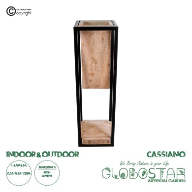 GloboStar® Artificial Garden CASSIANO 20752 Επιδαπέδιο Μεταλλικό Τσιμεντένιο Κασπώ Γλάστρα - Flower Pot Καφέ με Μαύρο Μ36 x Π36 x Υ120cm