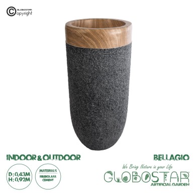 GloboStar® Artificial Garden BELLAGIO 20745 Επιδαπέδιο Πολυεστερικό Τσιμεντένιο Κασπώ Γλάστρα - Flower Pot Μαύρο με Καφέ Φ42 x Υ91cm