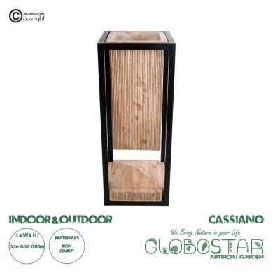 GloboStar® Artificial Garden CASSIANO 20753 Επιδαπέδιο Μεταλλικό Τσιμεντένιο Κασπώ Γλάστρα - Flower Pot Καφέ με Μαύρο Μ36 x Π36 x Υ90cm
