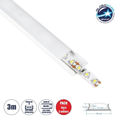 GloboStar® CURVED-PROFILE 70863-3M Προφίλ Αλουμινίου - Βάση & Ψύκτρα Ταινίας LED με Λευκό Γαλακτερό Κάλυμμα - Επιφανειακή Χρήση - Εύκαμπτο με Δυνατότητα Κυρτής Τοποθέτησης - Πατητό Κάλυμμα - Λευκό - 3 Μέτρα - Πακέτο 5 Τεμαχίων - Μ300 x Π1.8 x Υ0.5cm
