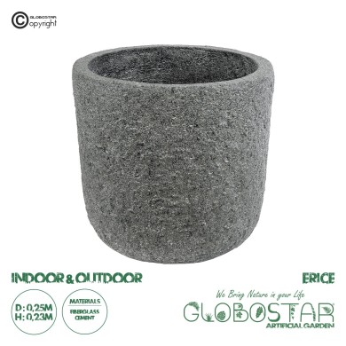 GloboStar® Artificial Garden ERICE 20757 Επιδαπέδιο Πολυεστερικό Τσιμεντένιο Κασπώ Γλάστρα - Flower Pot Γκρι Φ25 x Υ23cm