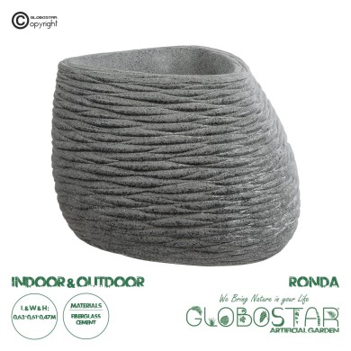 GloboStar® Artificial Garden RONDA 20759 Επιδαπέδιο Πολυεστερικό Τσιμεντένιο Κασπώ Γλάστρα - Flower Pot Γκρι Μ63 x Π41 x Υ47cm
