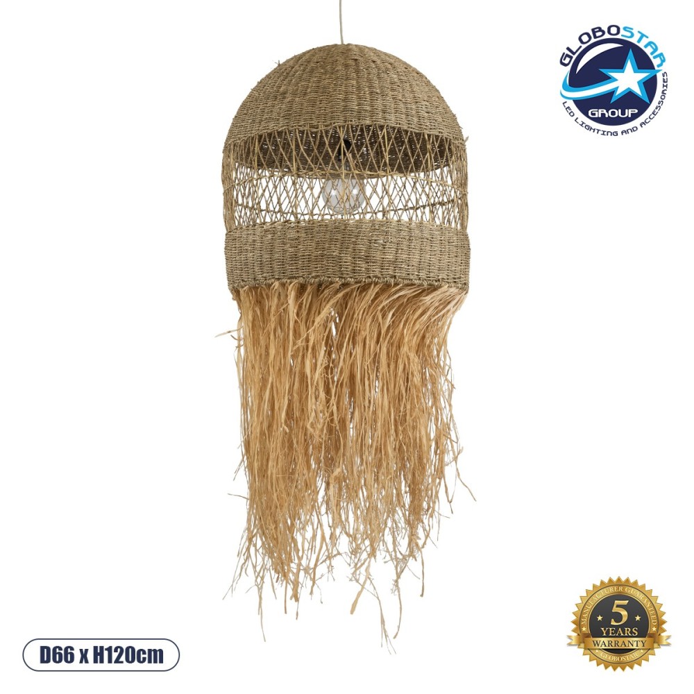 GLOBOSTAR® SAINTLUCIA 02161 Boho Κρεμαστό Φωτιστικό Οροφής με Ντουί 1 x E27 AC 220-240V IP20 - Μπεζ - Μ66 x Π66 x Υ120cm