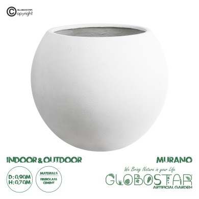 GloboStar® Artificial Garden MURANO 20766 Επιδαπέδιο Πολυεστερικό Τσιμεντένιο Κασπώ Γλάστρα - Flower Pot Λευκό Φ90 x Υ70cm
