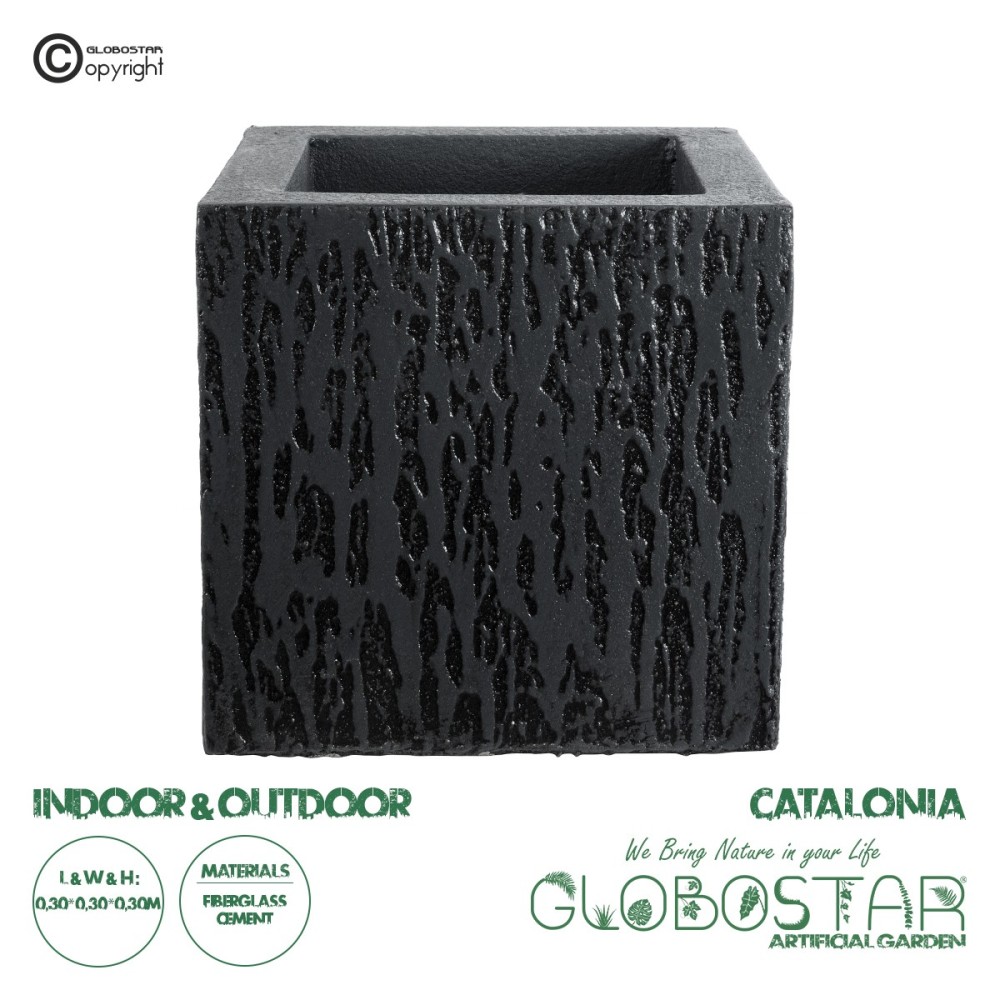 GloboStar® Artificial Garden CATALONIA 20767 Επιδαπέδιο Πολυεστερικό Τσιμεντένιο Κασπώ Γλάστρα - Flower Pot Μαύρο Μ30 x Π30 x Υ30cm