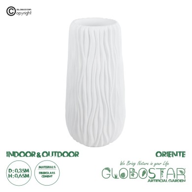 GloboStar® Artificial Garden ORIENTE 20768 Επιδαπέδιο Πολυεστερικό Τσιμεντένιο Κασπώ Γλάστρα - Flower Pot Λευκό Φ35 x Υ65cm