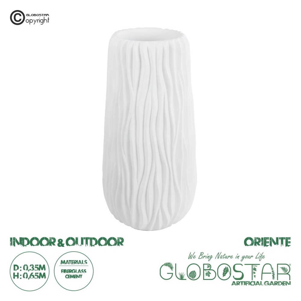 GloboStar® Artificial Garden ORIENTE 20768 Επιδαπέδιο Πολυεστερικό Τσιμεντένιο Κασπώ Γλάστρα - Flower Pot Λευκό Φ35 x Υ65cm