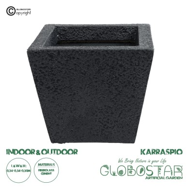 GloboStar® Artificial Garden KARRASPIO 20770 Επιδαπέδιο Πολυεστερικό Τσιμεντένιο Κασπώ Γλάστρα - Flower Pot Μαύρο Μ34 x Π34 x Υ30cm
