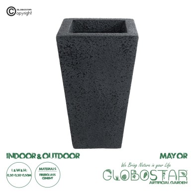 GloboStar® Artificial Garden MAYOR 20771 Επιδαπέδιο Πολυεστερικό Τσιμεντένιο Κασπώ Γλάστρα - Flower Pot Μαύρο Μ30 x Π30 x Υ50cm