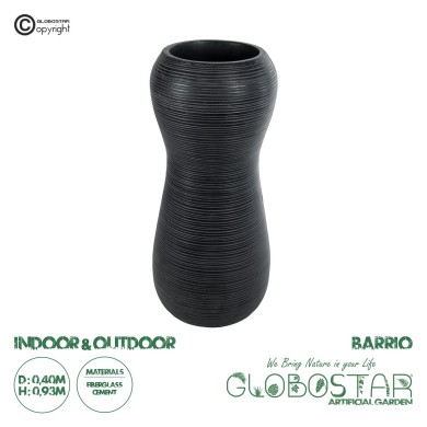 GloboStar® Artificial Garden BARRIO 20773 Επιδαπέδιο Πολυεστερικό Τσιμεντένιο Κασπώ Γλάστρα - Flower Pot Μαύρο Φ40 x Υ93cm