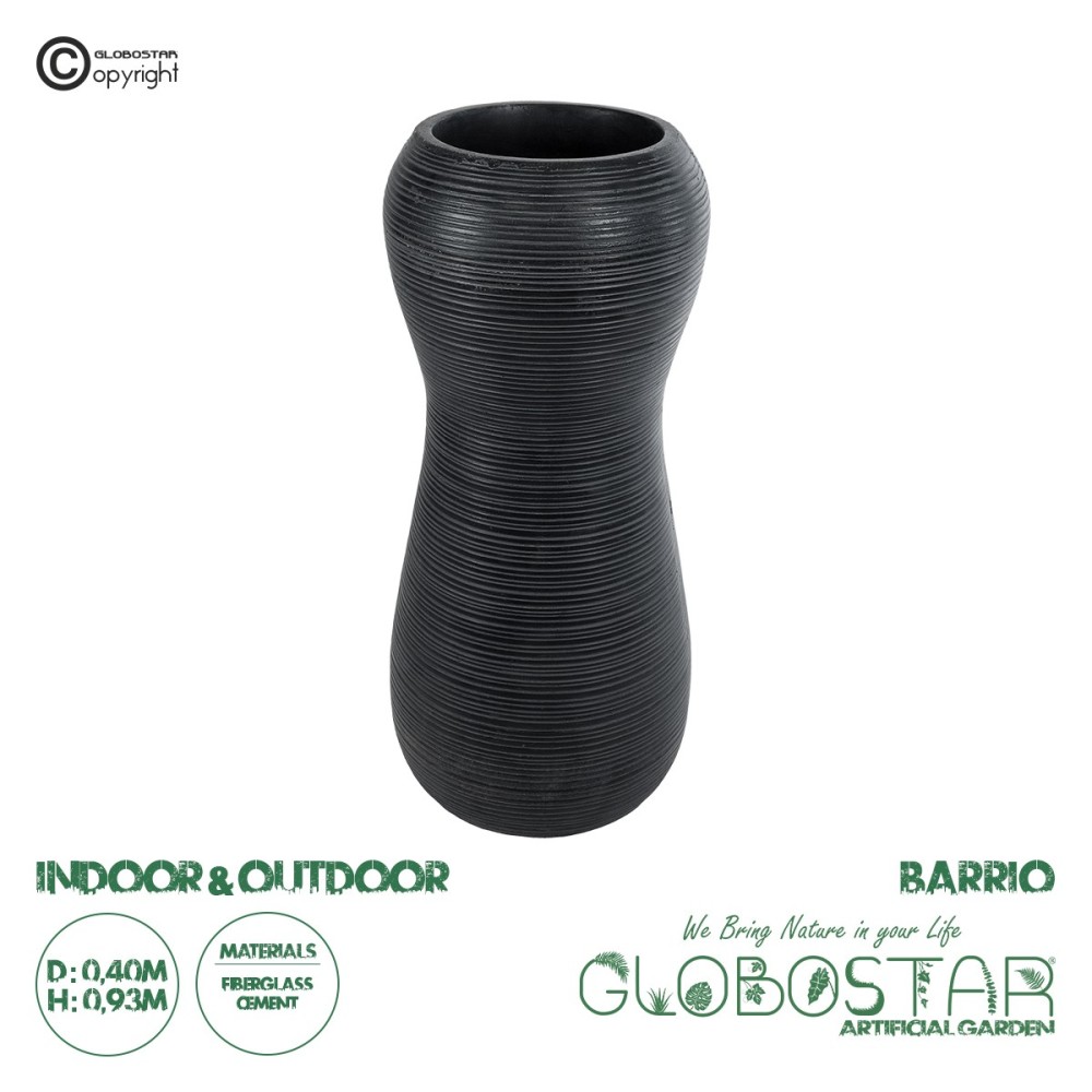 GloboStar® Artificial Garden BARRIO 20773 Επιδαπέδιο Πολυεστερικό Τσιμεντένιο Κασπώ Γλάστρα - Flower Pot Μαύρο Φ40 x Υ93cm