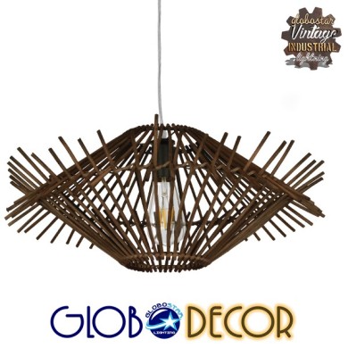 GLOBOSTAR® SASSO 01602 Boho Κρεμαστό Φωτιστικό Οροφής με Ντουί 1 x E27 AC 220-240V IP20 - Καφέ - Μ50 x Π50 x Y23cm