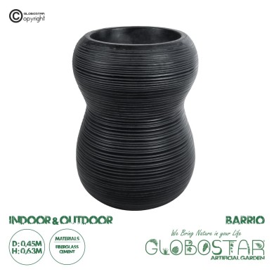 GloboStar® Artificial Garden BARRIO 20774 Επιδαπέδιο Πολυεστερικό Τσιμεντένιο Κασπώ Γλάστρα - Flower Pot Μαύρο Φ45 x Υ63cm