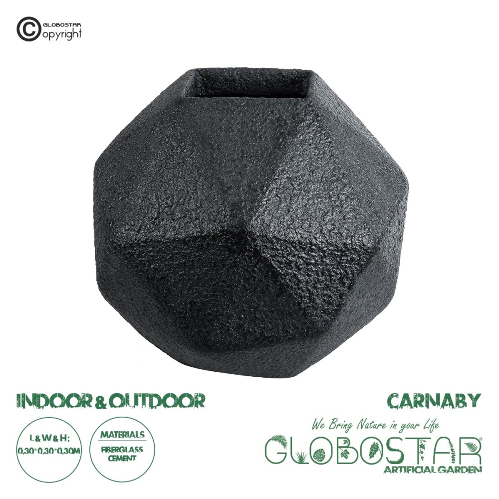 GloboStar® Artificial Garden CARNABY 20780 Επιδαπέδιο Πολυεστερικό Τσιμεντένιο Κασπώ Γλάστρα - Flower Pot Μαύρο Μ30 x Π30 x Υ30cm