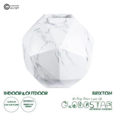 GloboStar® Artificial Garden BRIXTON 20783 Επιδαπέδιο Πολυεστερικό Τσιμεντένιο Κασπώ Γλάστρα - Flower Pot Λευκό Μ38 x Π38 x Υ38cm