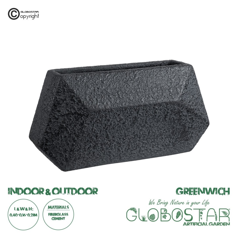 GloboStar® Artificial Garden GREENWICH 20785 Επιδαπέδιο Πολυεστερικό Τσιμεντένιο Κασπώ Γλάστρα - Flower Pot Μαύρο Μ40 x Π16 x Υ21cm