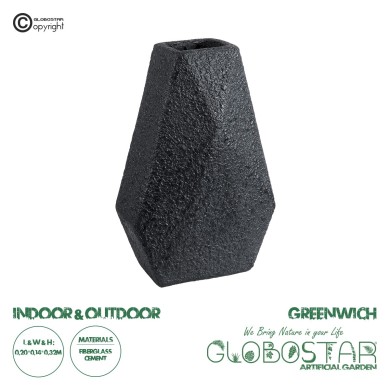 GloboStar® Artificial Garden GREENWICH 20786 Επιδαπέδιο Πολυεστερικό Τσιμεντένιο Κασπώ Γλάστρα - Flower Pot Μαύρο Μ20 x Π14 x Υ32cm