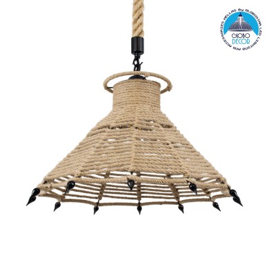 GLOBOSTAR® OZERO 01603 Boho Κρεμαστό Φωτιστικό Οροφής με Ντουί 1 x E27 AC 220-240V IP20 - Μπεζ & Μαύρο - Μ41 x Π41 x Y28cm