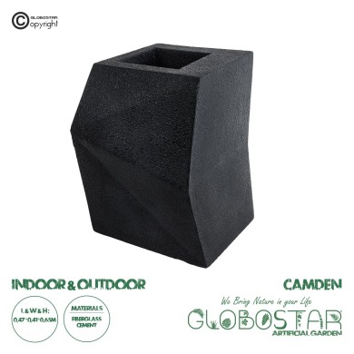 GloboStar® Artificial Garden CAMDEN 20788 Επιδαπέδιο Πολυεστερικό Τσιμεντένιο Κασπώ Γλάστρα - Flower Pot Μαύρο Μ47 x Π43 x Υ66cm