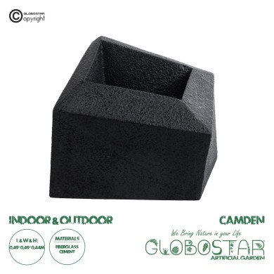 GloboStar® Artificial Garden CAMDEN 20789 Επιδαπέδιο Πολυεστερικό Τσιμεντένιο Κασπώ Γλάστρα - Flower Pot Μαύρο Μ49 x Π49 x Υ44cm