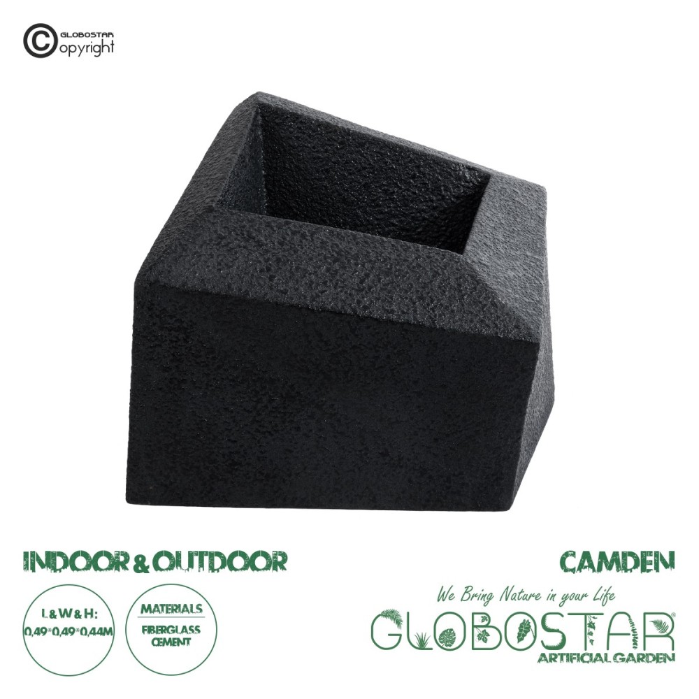 GloboStar® Artificial Garden CAMDEN 20789 Επιδαπέδιο Πολυεστερικό Τσιμεντένιο Κασπώ Γλάστρα - Flower Pot Μαύρο Μ49 x Π49 x Υ44cm