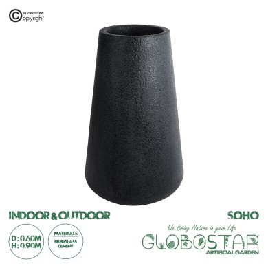 GloboStar® Artificial Garden SOHO 20790 Επιδαπέδιο Πολυεστερικό Τσιμεντένιο Κασπώ Γλάστρα - Flower Pot Μαύρο Φ60 x Υ90cm