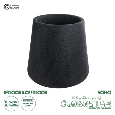 GloboStar® Artificial Garden SOHO 20791 Επιδαπέδιο Πολυεστερικό Τσιμεντένιο Κασπώ Γλάστρα - Flower Pot Μαύρο Φ65 x Υ60cm