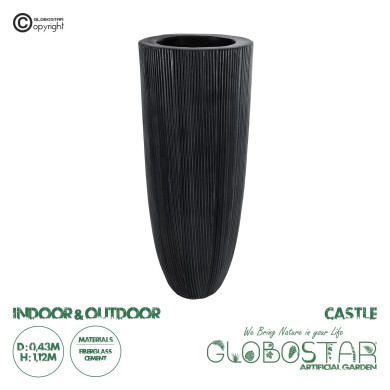 GloboStar® Artificial Garden CASTLE 20792 Επιδαπέδιο Πολυεστερικό Τσιμεντένιο Κασπώ Γλάστρα - Flower Pot Μαύρο Φ43 x Υ112cm