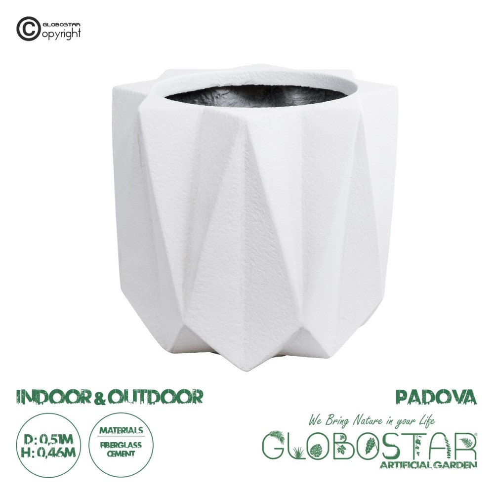 GloboStar® Artificial Garden PADOVA 20741 Επιδαπέδιο Πολυεστερικό Τσιμεντένιο Κασπώ Γλάστρα - Flower Pot Λευκό Φ51 x Υ46cm