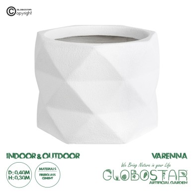 GloboStar® Artificial Garden VARENNA 20742 Επιδαπέδιο Πολυεστερικό Τσιμεντένιο Κασπώ Γλάστρα - Flower Pot Λευκό Φ40 x Υ30cm