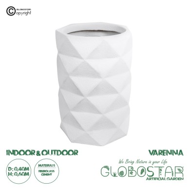 GloboStar® Artificial Garden VARENNA 20743 Επιδαπέδιο Πολυεστερικό Τσιμεντένιο Κασπώ Γλάστρα - Flower Pot Λευκό Φ40 x Υ60cm
