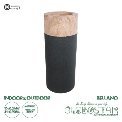 GloboStar® Artificial Garden BELLANO 20748 Επιδαπέδιο Πολυεστερικό Τσιμεντένιο Κασπώ Γλάστρα - Flower Pot Μαύρο με Καφέ Φ36 x Υ90cm