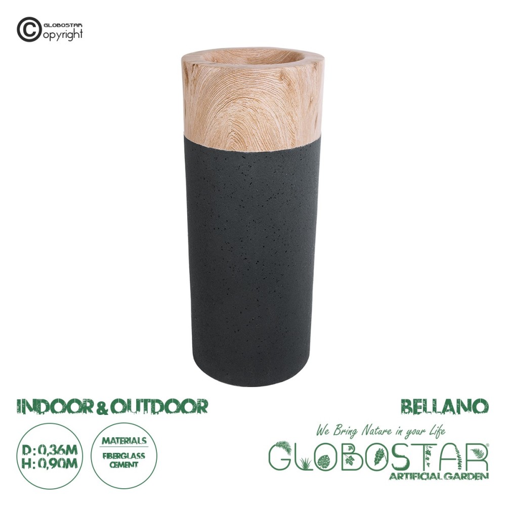 GloboStar® Artificial Garden BELLANO 20748 Επιδαπέδιο Πολυεστερικό Τσιμεντένιο Κασπώ Γλάστρα - Flower Pot Μαύρο με Καφέ Φ36 x Υ90cm
